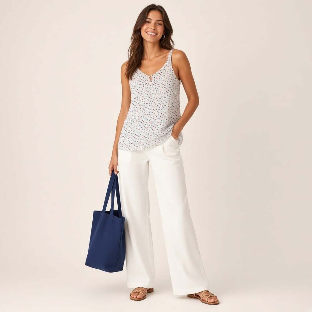 CAbi Confetti Dot Lined Tank Blouse Tunic V-Neck Spaghetti Strap Women's XS